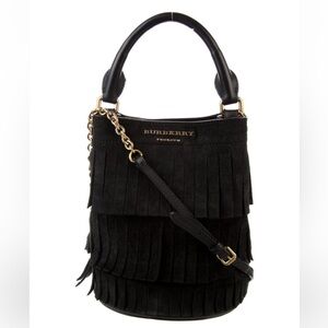 Burberry Prorsum black suede fringe bag medium crossbody